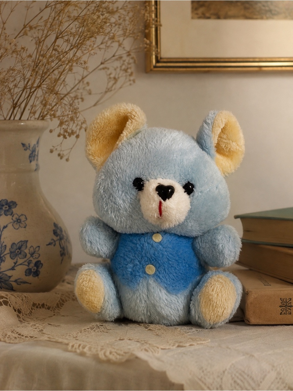 Vintage Retro Blue Plush Teddy Bear